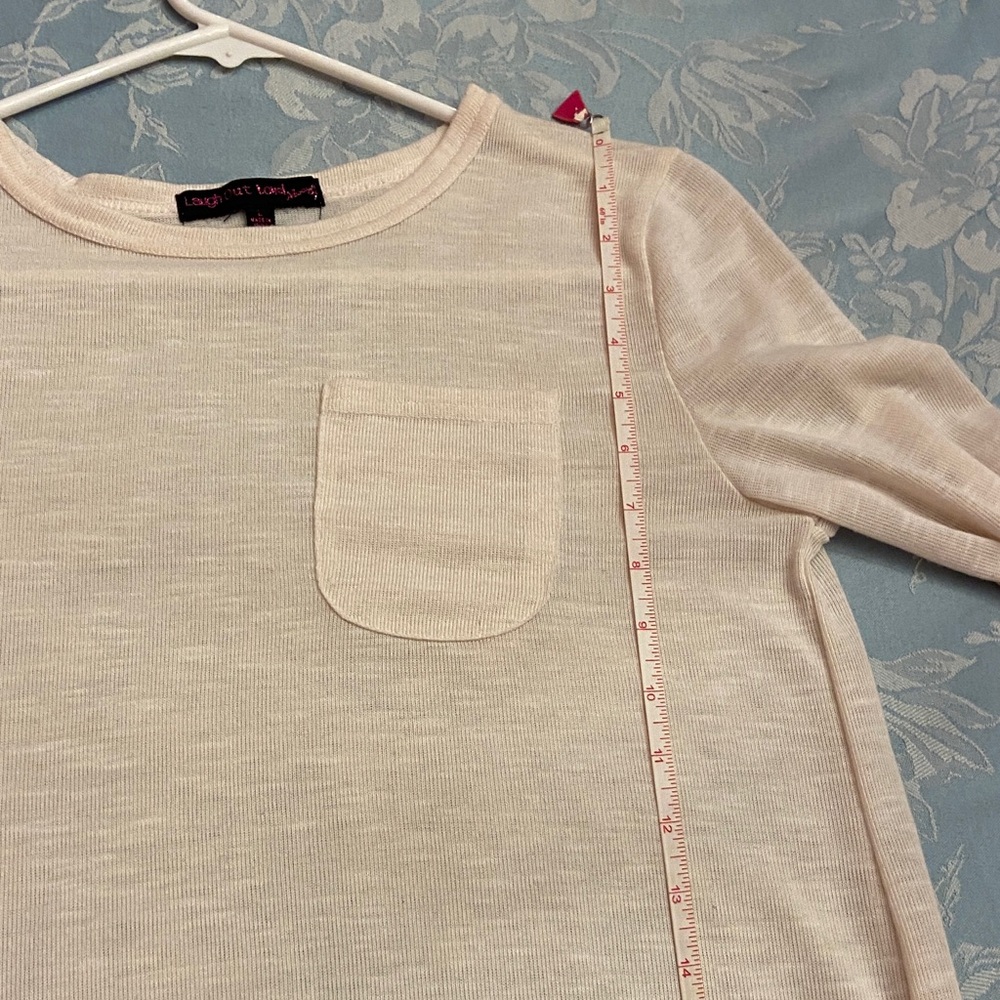 Women's Cream and Pink Plaid Hem Top - Picture 7 of 11